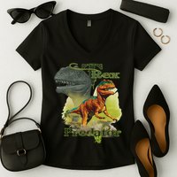 T-Rex The Predator 3D Puff Embossed Women's V-Neck T-Shirt