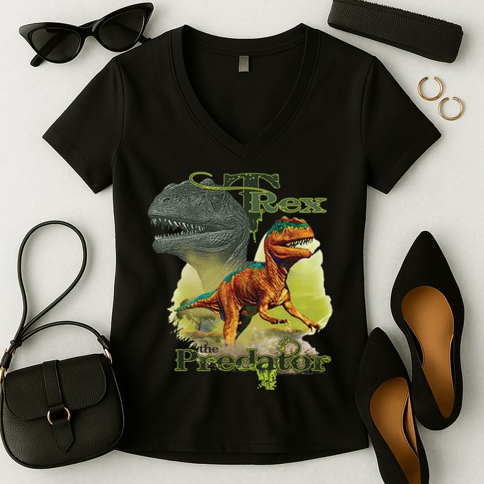 T-Rex The Predator 3D Puff Embossed Women's V-Neck T-Shirt