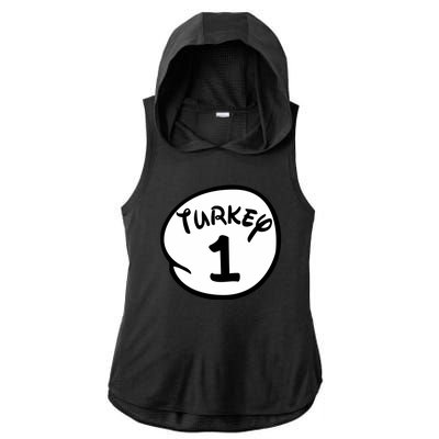 Turkey 1 2 3 Funny Thanksgiving Matching Ladies PosiCharge Tri-Blend Wicking Draft Hoodie Tank