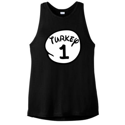 Turkey 1 2 3 Funny Thanksgiving Matching Ladies PosiCharge Tri-Blend Wicking Tank