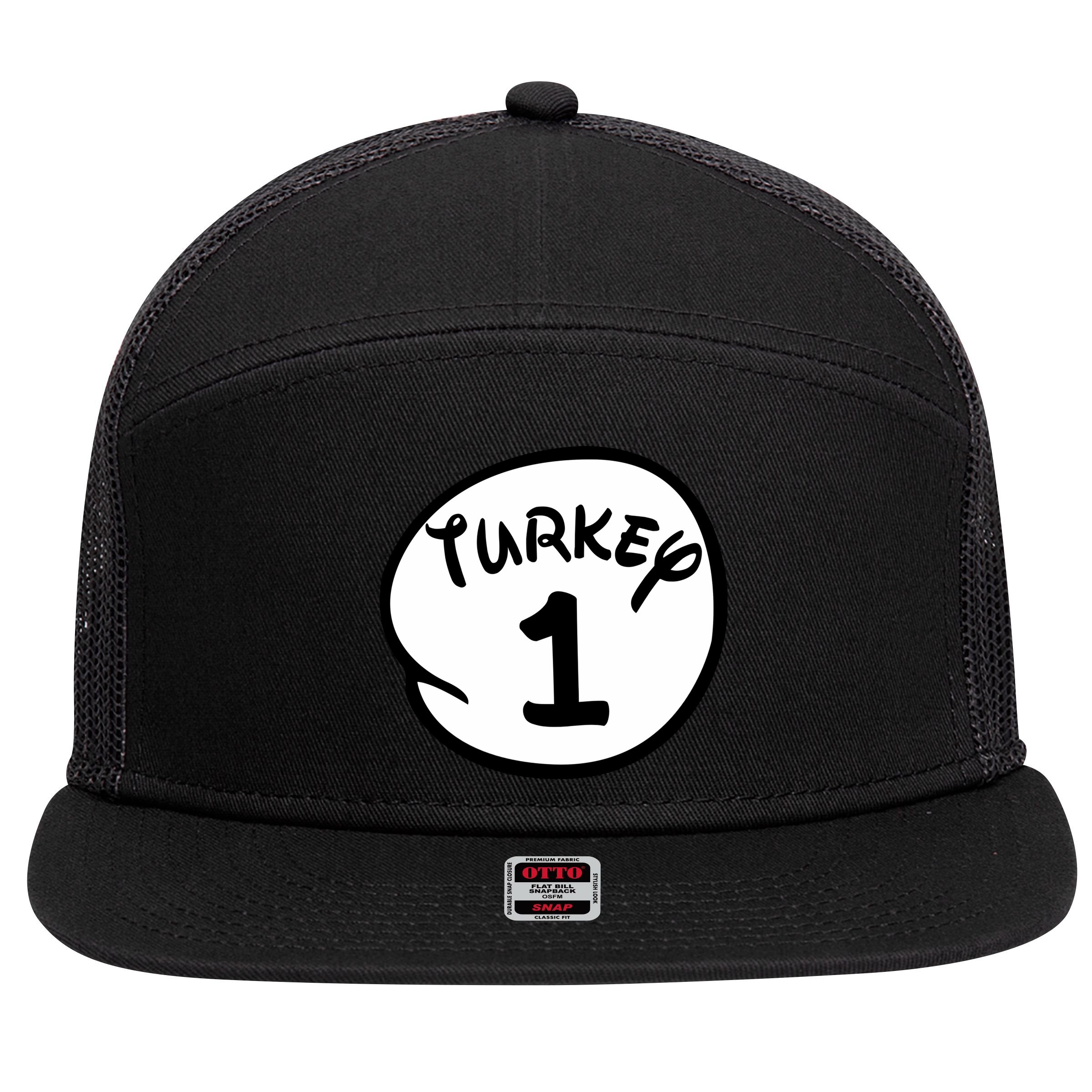 Turkey 1 2 3 Funny Thanksgiving Matching 7 Panel Mesh Trucker Snapback Hat