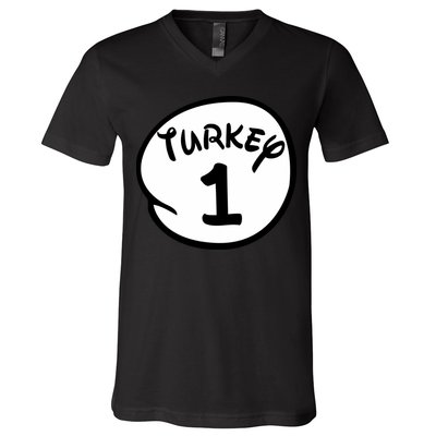 Turkey 1 2 3 Funny Thanksgiving Matching V-Neck T-Shirt