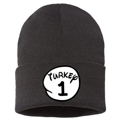Turkey 1 2 3 Funny Thanksgiving Matching Sustainable Knit Beanie