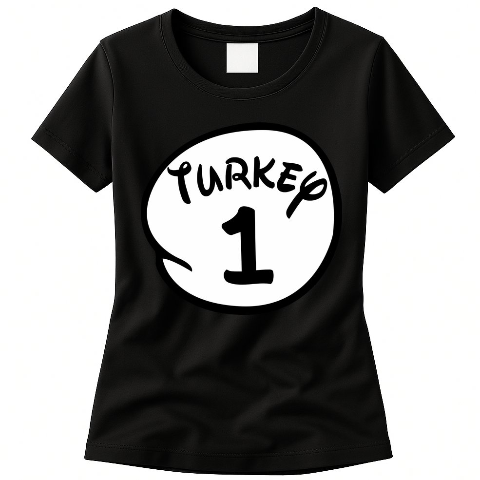 Turkey 1 2 3 Funny Thanksgiving Matching Womens T-Shirt
