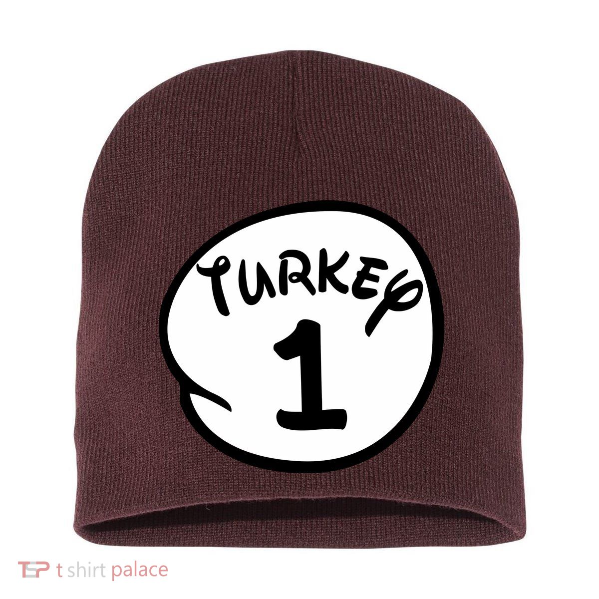Turkey 1 2 3 Funny Thanksgiving Matching Short Acrylic Beanie