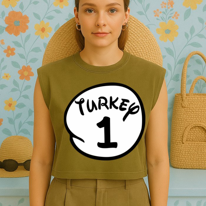Turkey 1 2 3 Funny Thanksgiving Matching Garment-Dyed Women's Muscle Tee