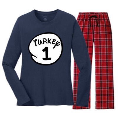 Turkey 1 2 3 Funny Thanksgiving Matching Women's Long Sleeve Flannel Pajama Set 