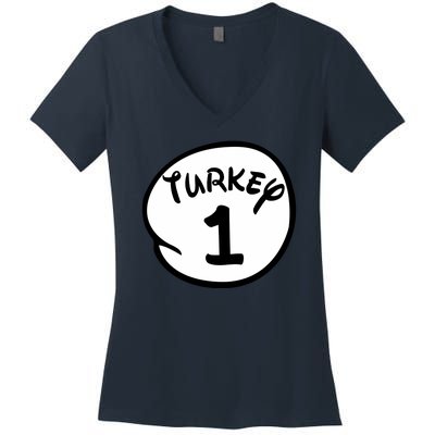 Turkey 1 2 3 Funny Thanksgiving Matching Women's V-Neck T-Shirt