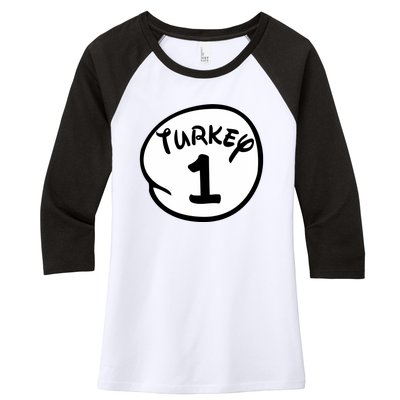 Turkey 1 2 3 Funny Thanksgiving Matching Women's Tri-Blend 3/4-Sleeve Raglan Shirt