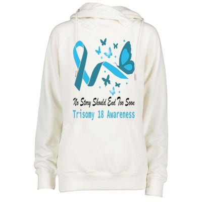 Trisomy 18 Awareness Butterfly Support Light Blue Ribbon Womens Funnel Neck Pullover Hood