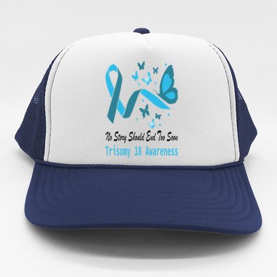 Trisomy 18 Awareness Butterfly Support Light Blue Ribbon Trucker Hat