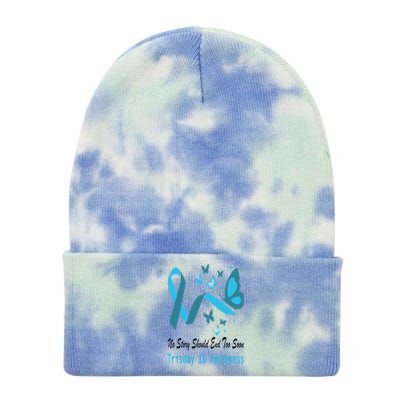 Trisomy 18 Awareness Butterfly Support Light Blue Ribbon Tie Dye 12in Knit Beanie