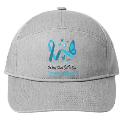 Trisomy 18 Awareness Butterfly Support Light Blue Ribbon 7-Panel Snapback Hat