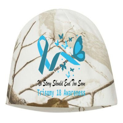 Trisomy 18 Awareness Butterfly Support Light Blue Ribbon Kati - Camo Knit Beanie