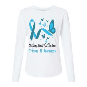 Trisomy 18 Awareness Butterfly Support Light Blue Ribbon Womens Cotton Relaxed Long Sleeve T-Shirt