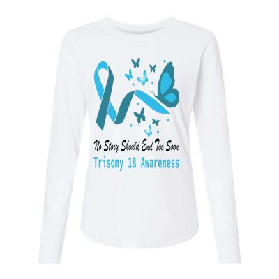 Trisomy 18 Awareness Butterfly Support Light Blue Ribbon Womens Cotton Relaxed Long Sleeve T-Shirt