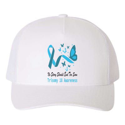 Trisomy 18 Awareness Butterfly Support Light Blue Ribbon Yupoong Adult 5-Panel Trucker Hat