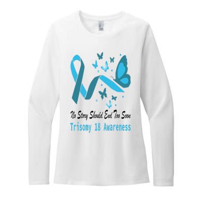 Trisomy 18 Awareness Butterfly Support Light Blue Ribbon Womens CVC Long Sleeve Shirt