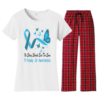 Trisomy 18 Awareness Butterfly Support Light Blue Ribbon Women's Flannel Pajama Set