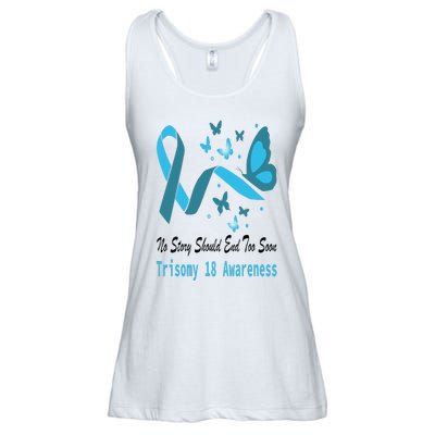 Trisomy 18 Awareness Butterfly Support Light Blue Ribbon Ladies Essential Flowy Tank