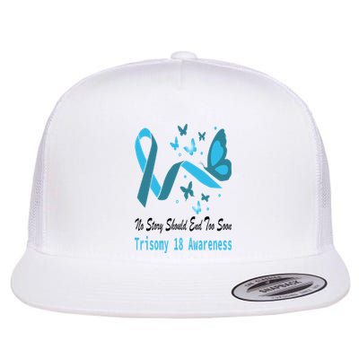 Trisomy 18 Awareness Butterfly Support Light Blue Ribbon Flat Bill Trucker Hat