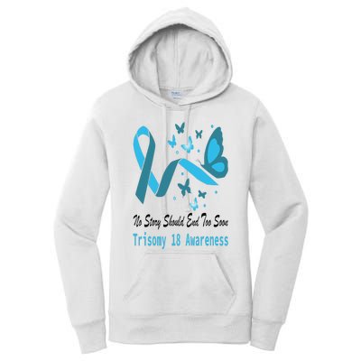 Trisomy 18 Awareness Butterfly Support Light Blue Ribbon Women's Pullover Hoodie