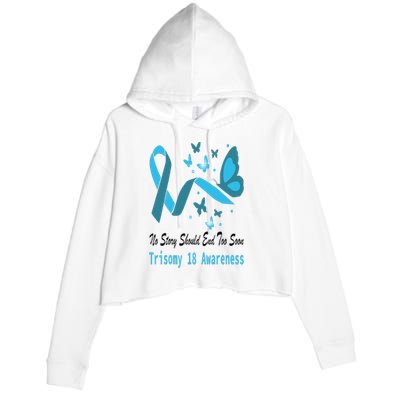 Trisomy 18 Awareness Butterfly Support Light Blue Ribbon Crop Fleece Hoodie