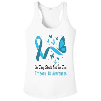 Trisomy 18 Awareness Butterfly Support Light Blue Ribbon Ladies PosiCharge Competitor Racerback Tank