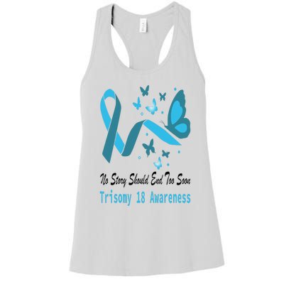 Trisomy 18 Awareness Butterfly Support Light Blue Ribbon Women's Racerback Tank