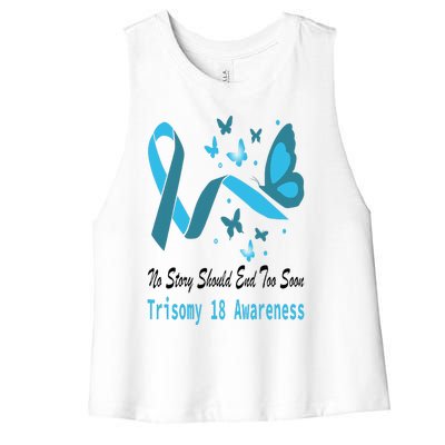 Trisomy 18 Awareness Butterfly Support Light Blue Ribbon Women's Racerback Cropped Tank