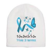 Trisomy 18 Awareness Butterfly Support Light Blue Ribbon Short Acrylic Beanie