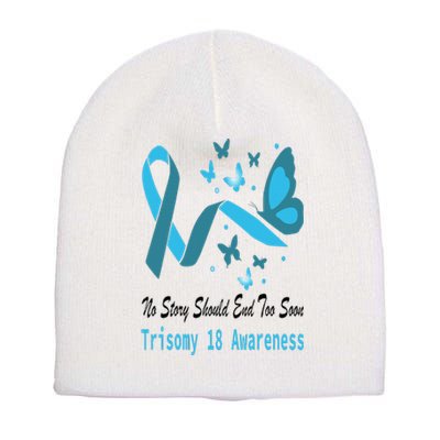 Trisomy 18 Awareness Butterfly Support Light Blue Ribbon Short Acrylic Beanie