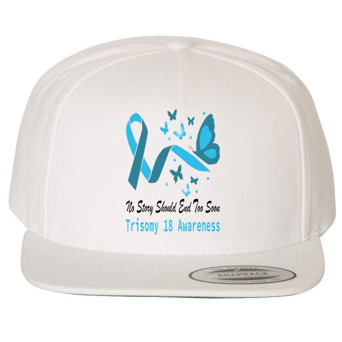 Trisomy 18 Awareness Butterfly Support Light Blue Ribbon Wool Snapback Cap