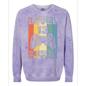 Teenager 13th Birthday Gift Level 13 Unlocked Colorblast Crewneck Sweatshirt