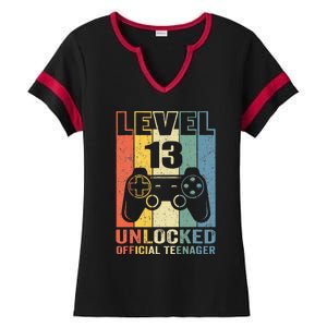 Teenager 13th Birthday Gift Level 13 Unlocked Ladies Halftime Notch Neck Tee