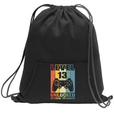 Teenager 13th Birthday Gift Level 13 Unlocked Sweatshirt Cinch Pack Bag