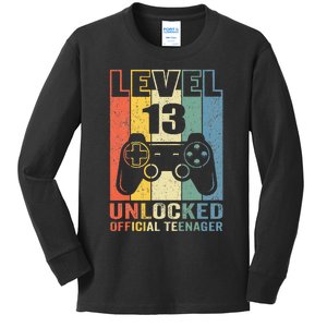 Teenager 13th Birthday Gift Level 13 Unlocked Kids Long Sleeve Shirt