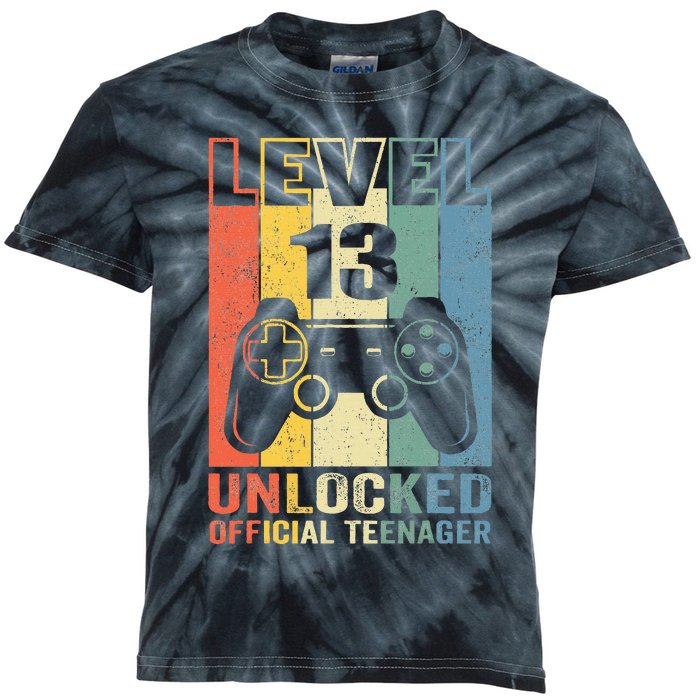 Teenager 13th Birthday Gift Level 13 Unlocked Kids Tie-Dye T-Shirt