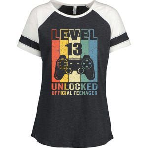 Teenager 13th Birthday Gift Level 13 Unlocked Enza Ladies Jersey Colorblock Tee