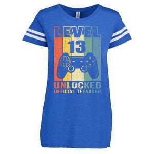 Teenager 13th Birthday Gift Level 13 Unlocked Enza Ladies Jersey Football T-Shirt