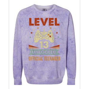 Teenager 13th Birthday Level 13 Unlocked Colorblast Crewneck Sweatshirt