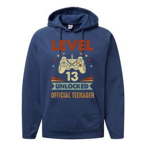 Teenager 13th Birthday Level 13 Unlocked Performance Fleece Hoodie