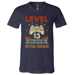 Teenager 13th Birthday Level 13 Unlocked V-Neck T-Shirt