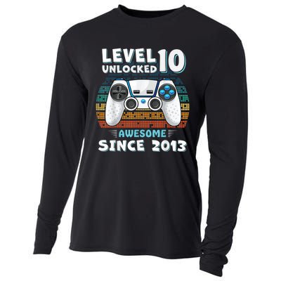 Ten 10yr BDay Son Boy Funny Gamer 10th 10 Year Old Birthday Cooling Performance Long Sleeve Crew