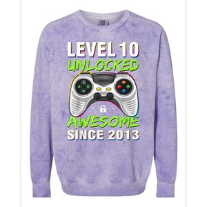 Ten 10yr BDay Son Boy Funny Gamer 10th 10 Year Old Birthday Colorblast Crewneck Sweatshirt