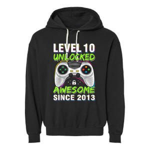 Ten 10yr BDay Son Boy Funny Gamer 10th 10 Year Old Birthday Garment-Dyed Fleece Hoodie