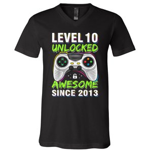 Ten 10yr BDay Son Boy Funny Gamer 10th 10 Year Old Birthday V-Neck T-Shirt