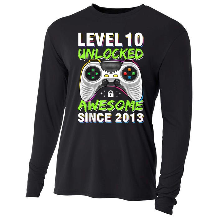 Ten 10yr BDay Son Boy Funny Gamer 10th 10 Year Old Birthday Cooling Performance Long Sleeve Crew