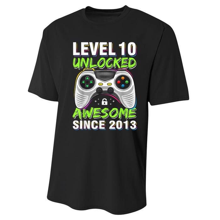 Ten 10yr BDay Son Boy Funny Gamer 10th 10 Year Old Birthday Performance Sprint T-Shirt