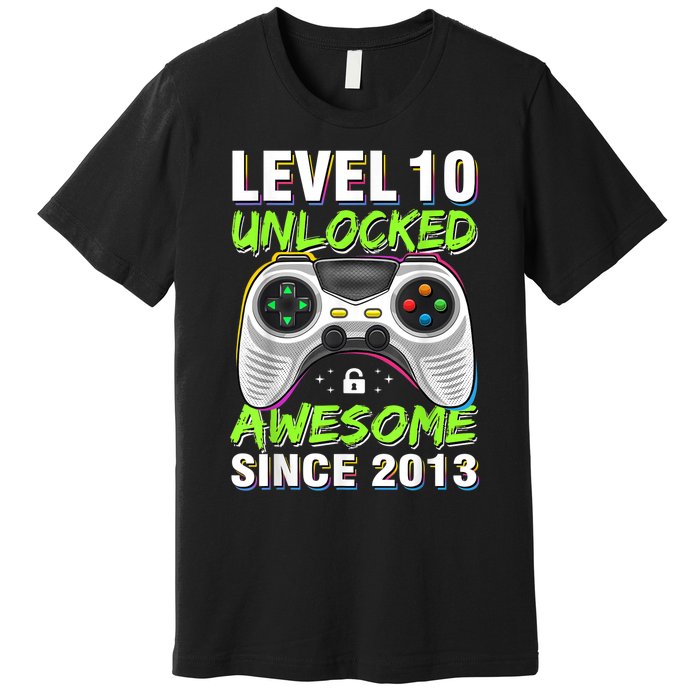 Ten 10yr BDay Son Boy Funny Gamer 10th 10 Year Old Birthday Premium T-Shirt